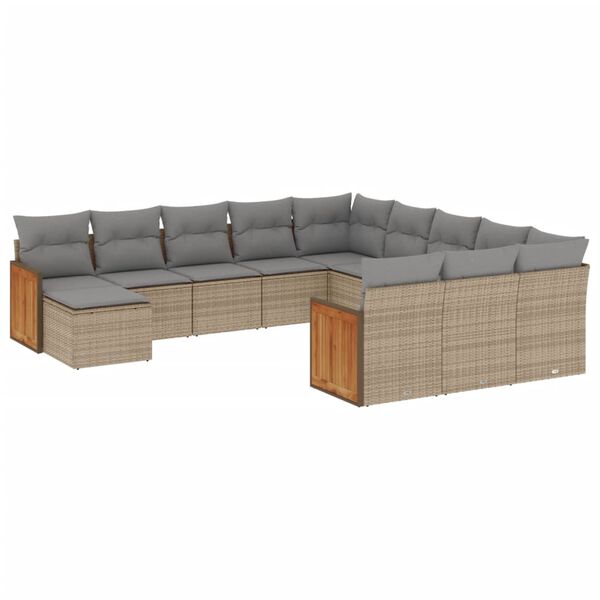 vidaXL Set Divani da Giardino 12 pz con Cuscini Beige in Polyrattan