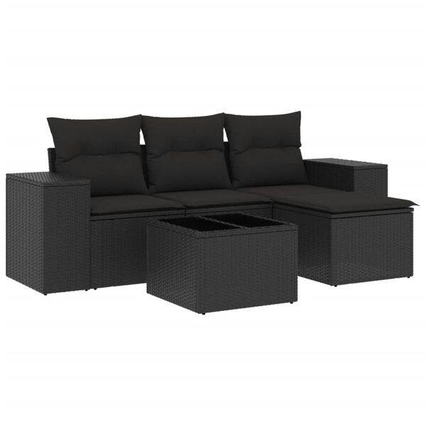 vidaXL Set Divani da Giardino 5 pz con Cuscini in Polyrattan Nero