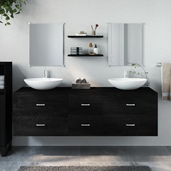 vidaXL Set Mobili da Bagno 5 pz Nero in Legno Multistrato