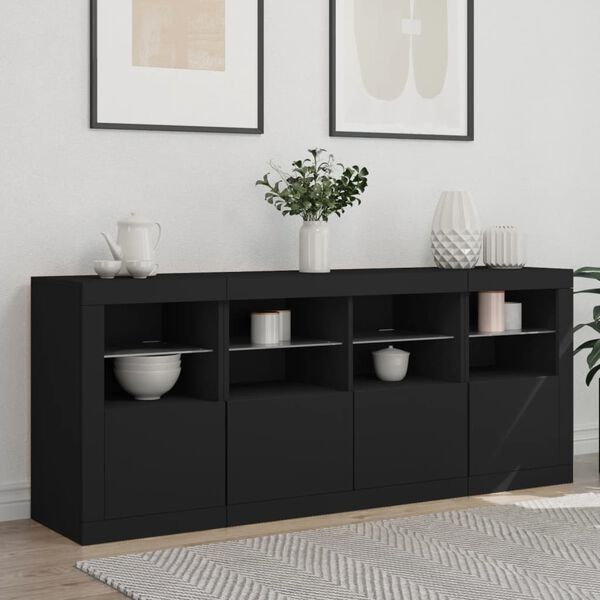 vidaXL Credenza con Luci LED Nera 163x37x67 cm