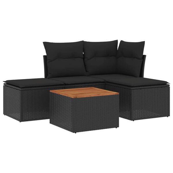 vidaXL Set Divani da Giardino 5 pz con Cuscini in Polyrattan Nero