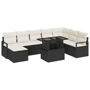vidaXL Set Divano da Giardino con archiviazione 9 pcs Nero Poly Rattan