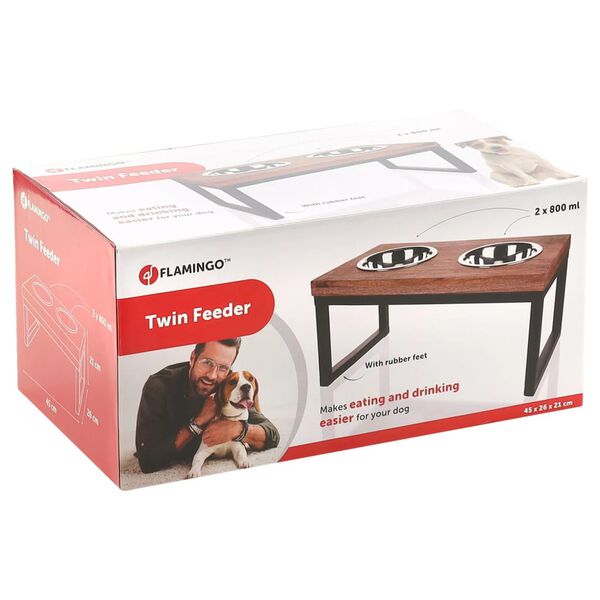 FLAMINGO Set Mangiatoia Doppia per Animali con Supporto Tommy 2x800 ml