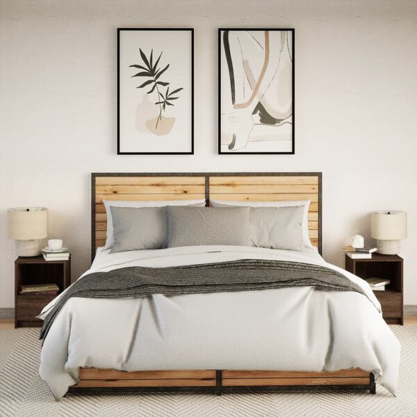 vidaXL Comodini con Luci LED 2pz Rovere Marrone in Legno Multistrato