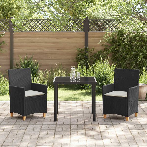 vidaXL Set da Pranzo per Giardino 3 pcs Nero polyrattan