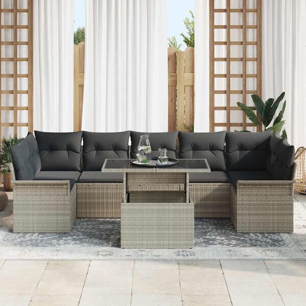 vidaXL Set Divano da Giardino 8 pcs Grigio chiaro polyrattan