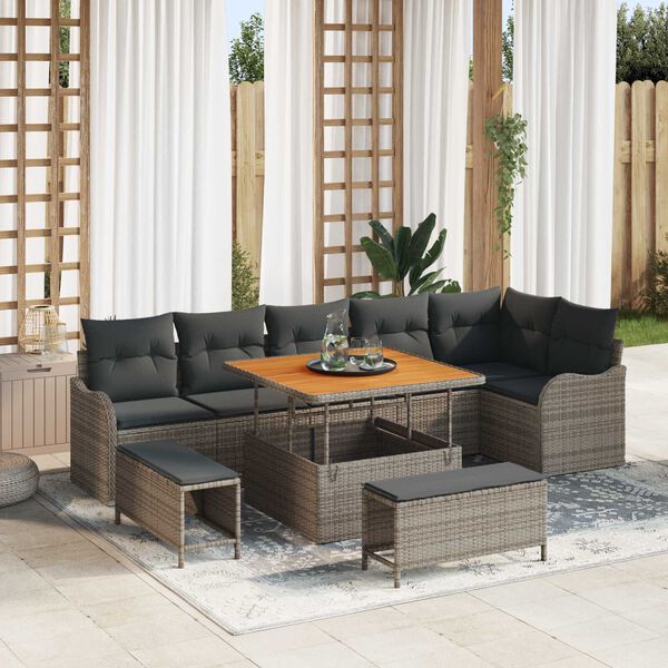 vidaXL Set Divano da Giardino con cuscino 9 pcs Grigio polyrattan