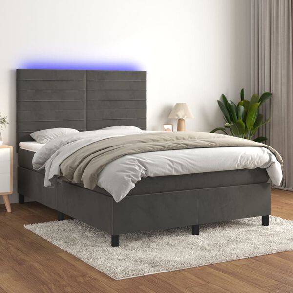 vidaXL Letto a Molle con Materasso e LED Grigio Scuro 140x200 cm
