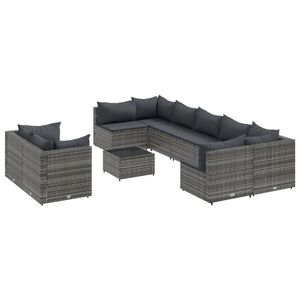 vidaXL Set Divano da Giardino 10 pz con Cuscini Grigio in Polyrattan