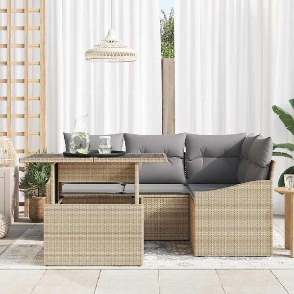 vidaXL Set Divano da Giardino 5 pcs Beige e Grigio Chiaro polyrattan