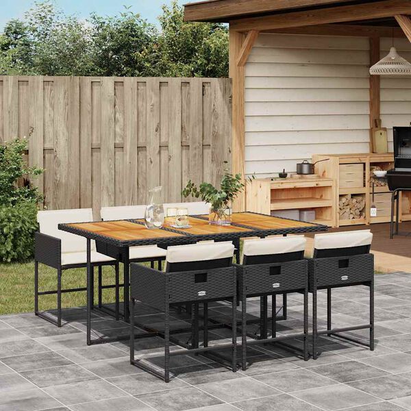 vidaXL Set da Pranzo da Giardino 7 pz Nero con Cuscini in Polyrattan