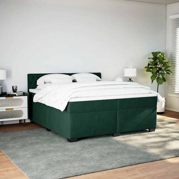 vidaXL Giroletto a Molle con Materasso Verde Scuro 200x200 cm Velluto