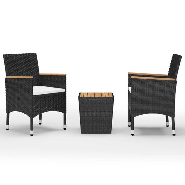vidaXL Set da Bistrot per Giardino 3 pz in Polyrattan e Acacia Nero