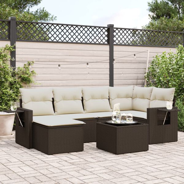 vidaXL Set Divani da Giardino 7 pz con Cuscini Marrone in Polyrattan