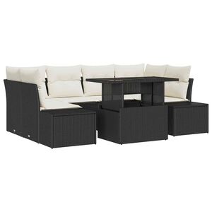 vidaXL Set di divani 7 pz Nero e Crema polyrattan