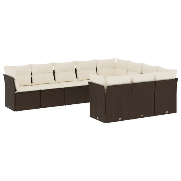 vidaXL Set Divani da Giardino 10pz con Cuscini in Polyrattan Marrone