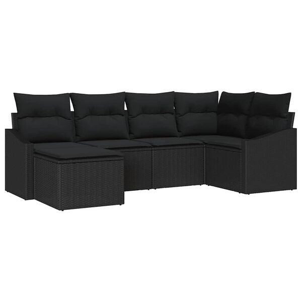 vidaXL Set di divani con cuscino 6 pcs Nero polyrattan