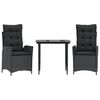 vidaXL Set da Pranzo da Giardino 3 pz con Cuscini Nero in Polyrattan