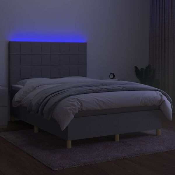 vidaXL Letto a Molle Materasso e LED Grigio Chiaro 140x200 cm Tessuto
