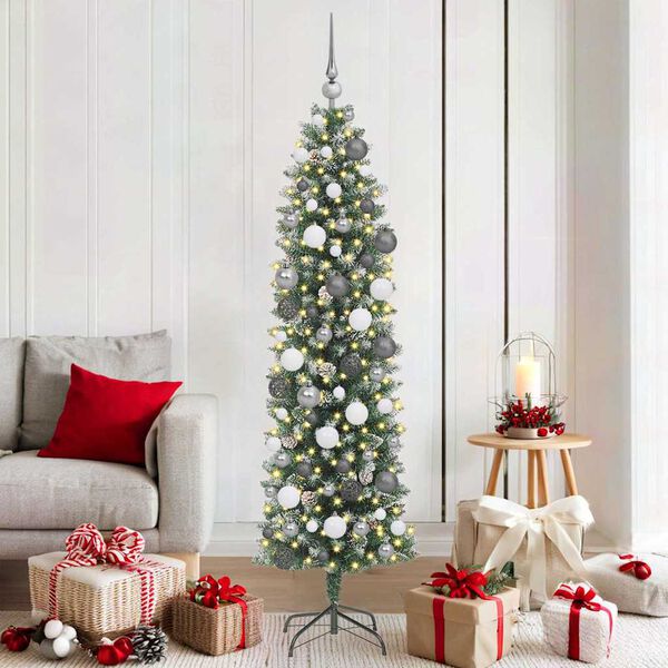 vidaXL Albero di Natale Artificiale Sottile Verde e Bianco 180 cm