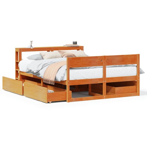 vidaXL Letto senza Materasso Marrone Cera 135x190 cm in Legno di Pino