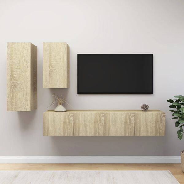 vidaXL Set di Mobili Porta TV 4 pz Rovere Sonoma in Legno Multistrato