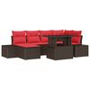 vidaXL Set Divano da Giardino 7 pz Marrone e Rosso polyrattan