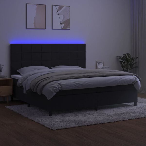 vidaXL Letto a Molle con Materasso e LED Nero 200x200 cm in Velluto
