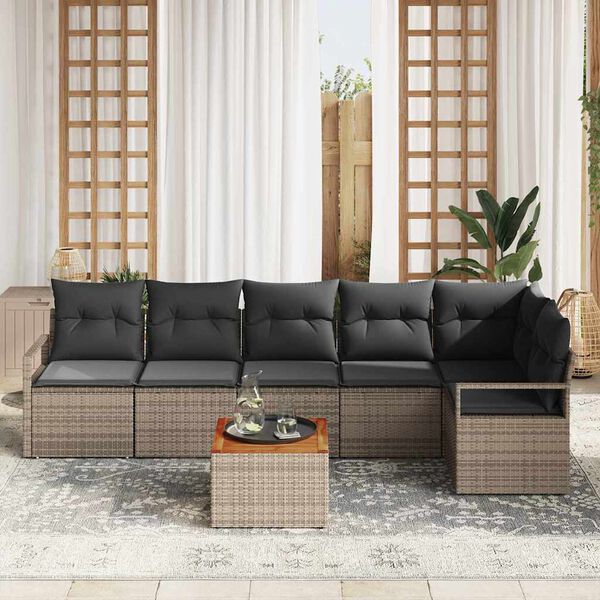 vidaXL Set Divano da Giardino con cuscino 7 pcs Grigio polyrattan