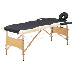 vidaXL Lettino Massaggio Pieghevole a 2 Sezioni Legno Nero e Beige