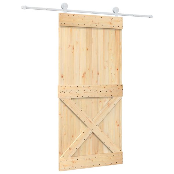 vidaXL Porta Scorrevole con Set Hardware 95x210 cm Legno Massello Pino