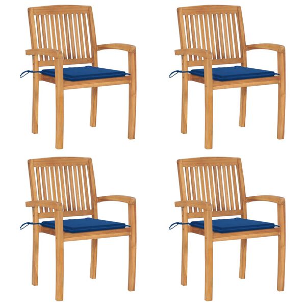 vidaXL Sedie da Giardino Impilabili 4 pz con Cuscini Massello di Teak