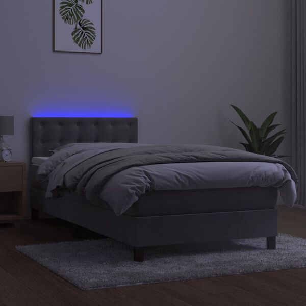 vidaXL Letto a Molle con Materasso e LED Grigio Chiaro 100x200 cm Velluto