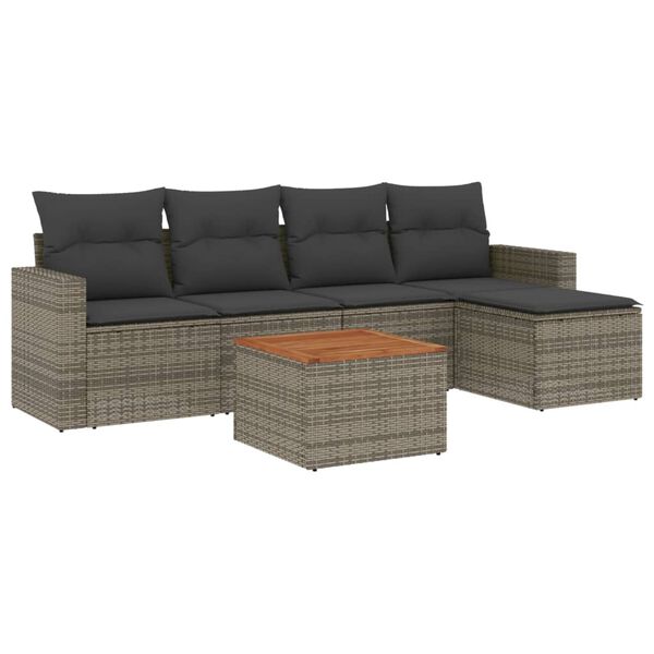vidaXL Set Divano da Giardino 6 pz con Cuscini Grigio in Polyrattan