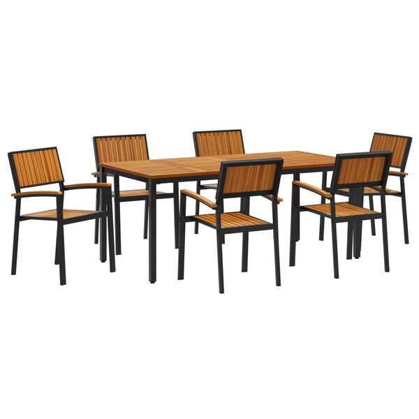 vidaXL Set da Pranzo per Giardino 7 pcs Nero Legno di Acacia Massello
