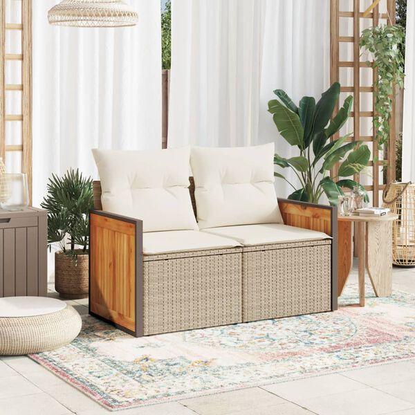 vidaXL Divano da Giardino con Cuscini a 2 Posti Beige in Polyrattan