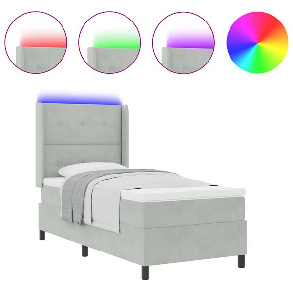 vidaXL Letto a molle con testiera Grigio chiaro 100 x 200 cm Velluto