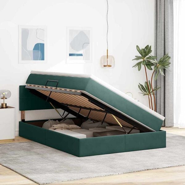 vidaXL Letto con Contenitore Verde Scuro 140 x 190 cm Velluto