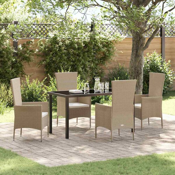 vidaXL Set da Pranzo per Giardino con cuscino 5 pcs Beige polyrattan