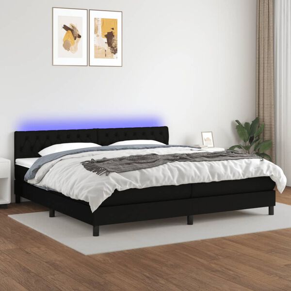 vidaXL Letto a Molle Materasso e LED Nero 200x200cm in Tessuto