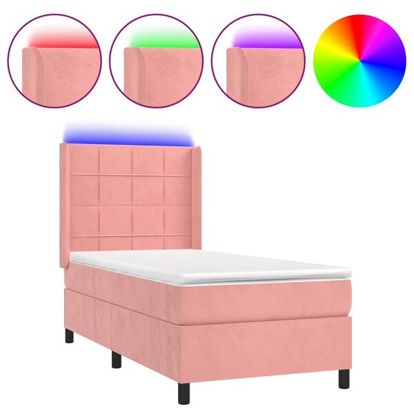 vidaXL Letto a Molle con Materasso e LED Rosa 100x200 cm in Velluto