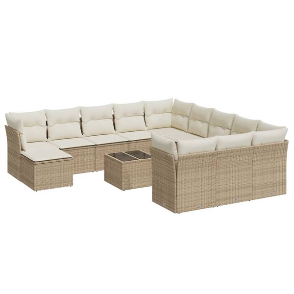 vidaXL Set Divano da Giardino 13 pz con Cuscini Beige in Polyrattan