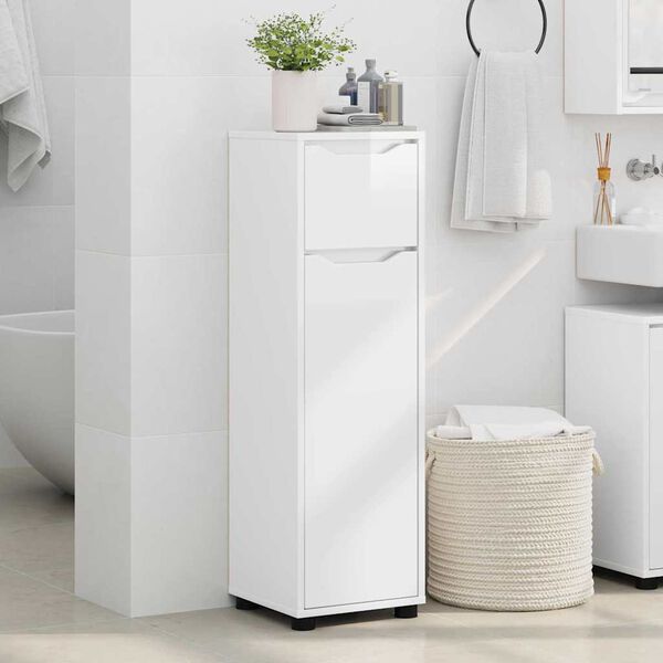 vidaXL Mobile da Bagno con cassetto Bianco Lucido 30,5 x 30 x 101 cm