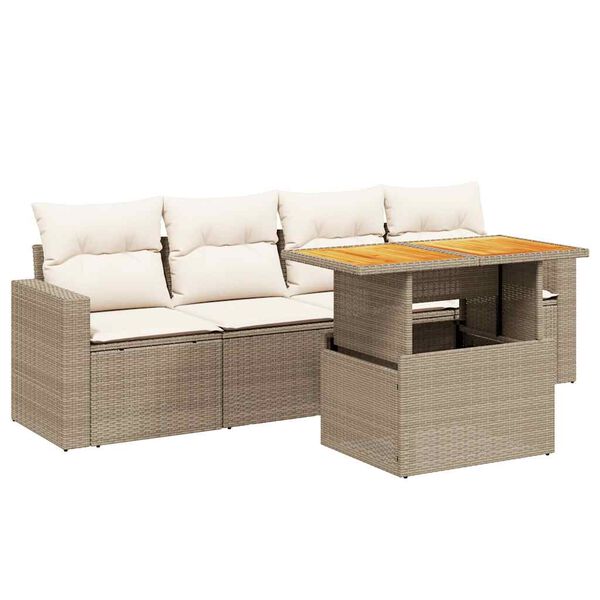 vidaXL Set Divano da Giardino 5 pz con Cuscini Beige in Polyrattan