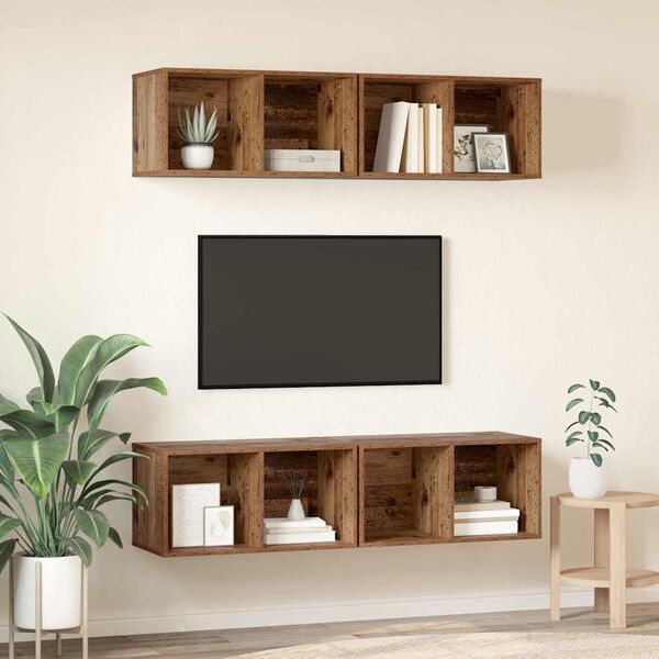 vidaXL Set mobile TV 4 pcs Legno vecchio 37 x 37 x 72 cm
