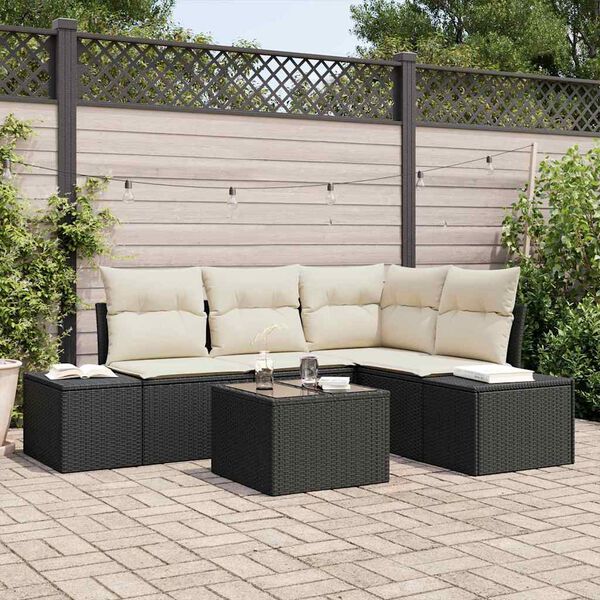 vidaXL Set Divano da Giardino 5 pcs Nero polyrattan