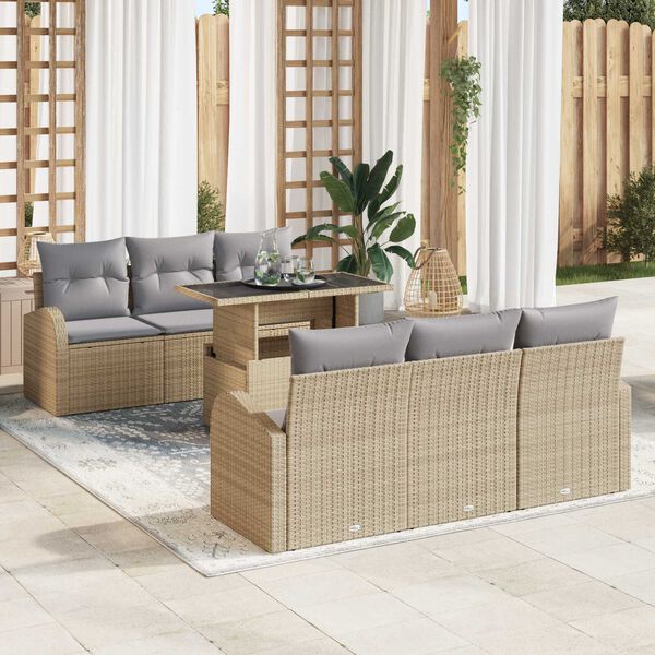 vidaXL Set Divano da Giardino 7 pcs Beige Rattan in Polipropilene