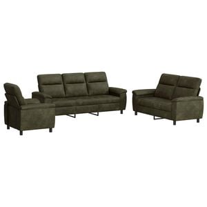 vidaXL Set di divani 3 pcs Verde militare Pelle Scamosciata Sintetica