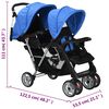 vidaXL Passeggino Gemellare a Tandem in Acciaio Blu e Nero