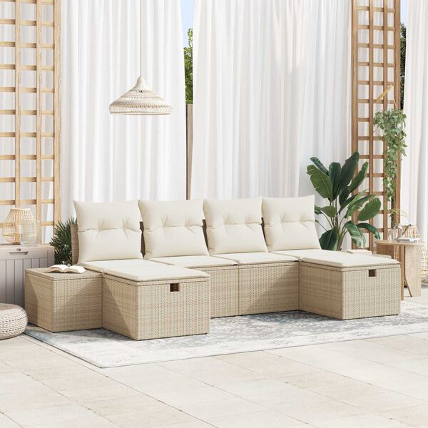 vidaXL Set Divano da Giardino con cuscino 6 pcs Beige polyrattan